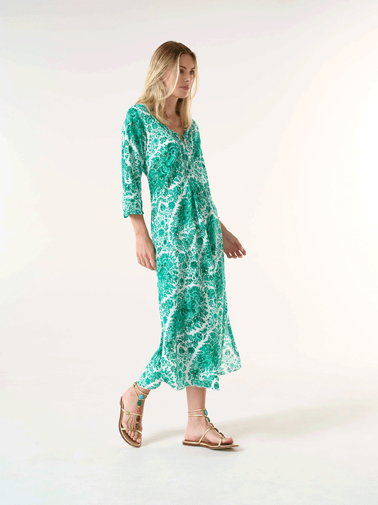 Long Poppy Cotton Dress - ST TROPEZ EMERALD