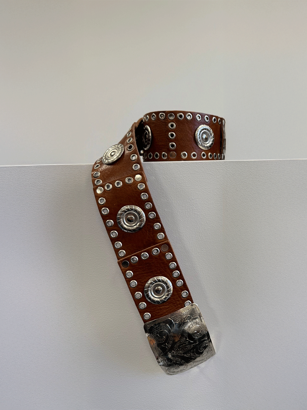 Metal Hardware Leather Belt - TAN