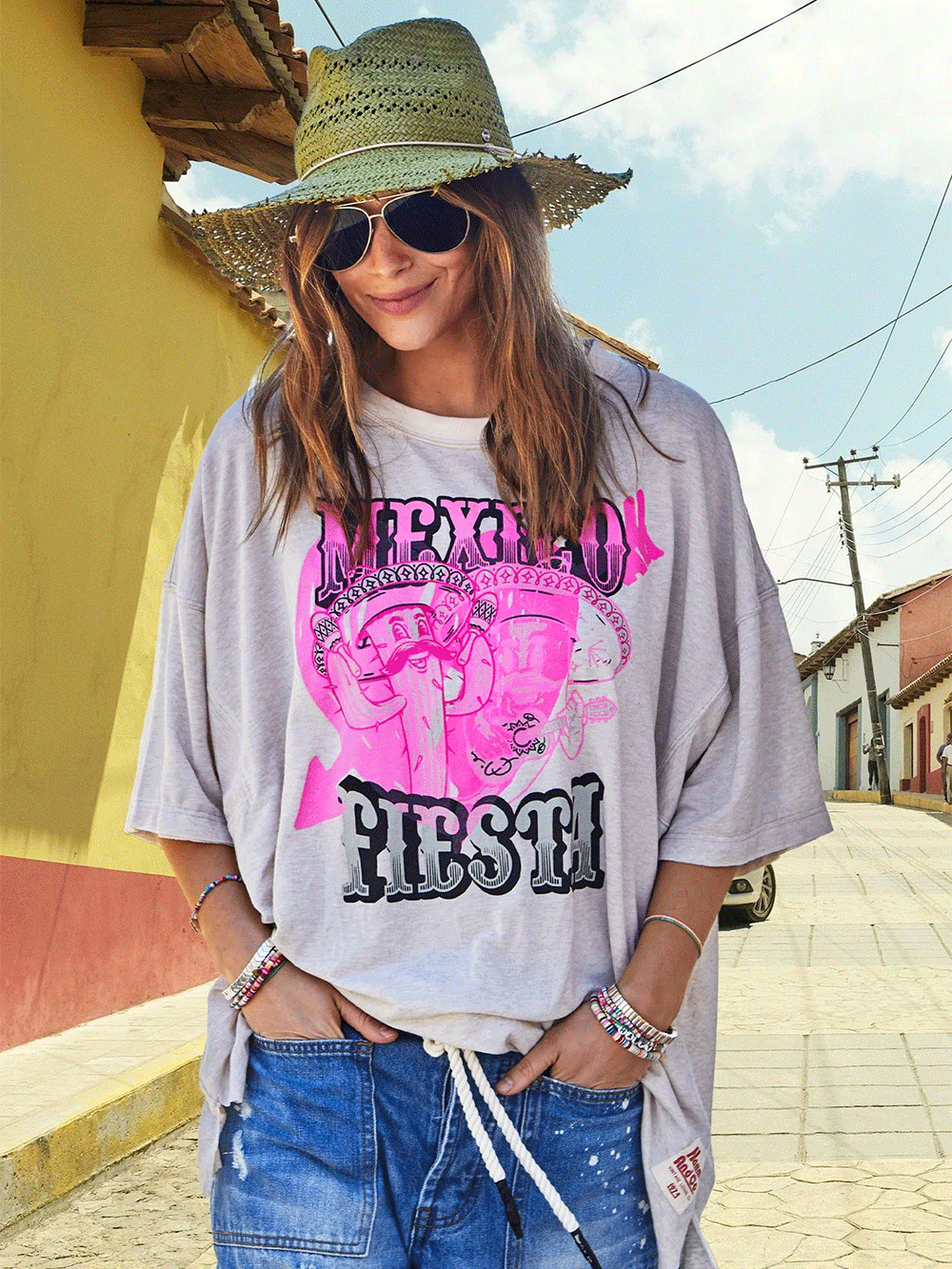 Mexican Fiesta Oversized Tee - NATURAL MARLE