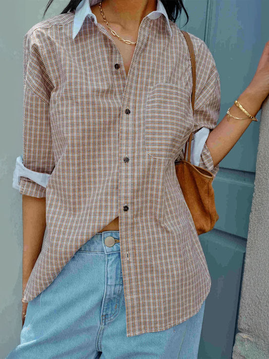 Peta Oversized Shirt - TOFFEE CHECK