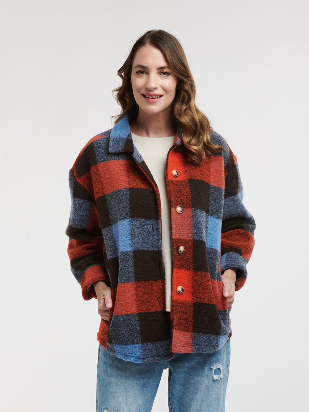 Plaid Jacket - DENIM/CHOC/ORANGE