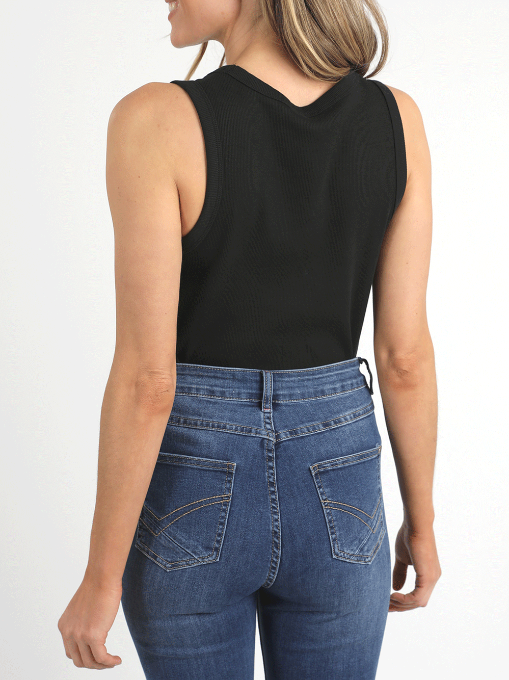 Ribbed Crew Neck Tank - BLACK