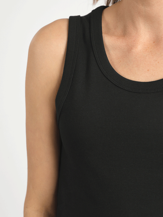 Ribbed Crew Neck Tank - BLACK