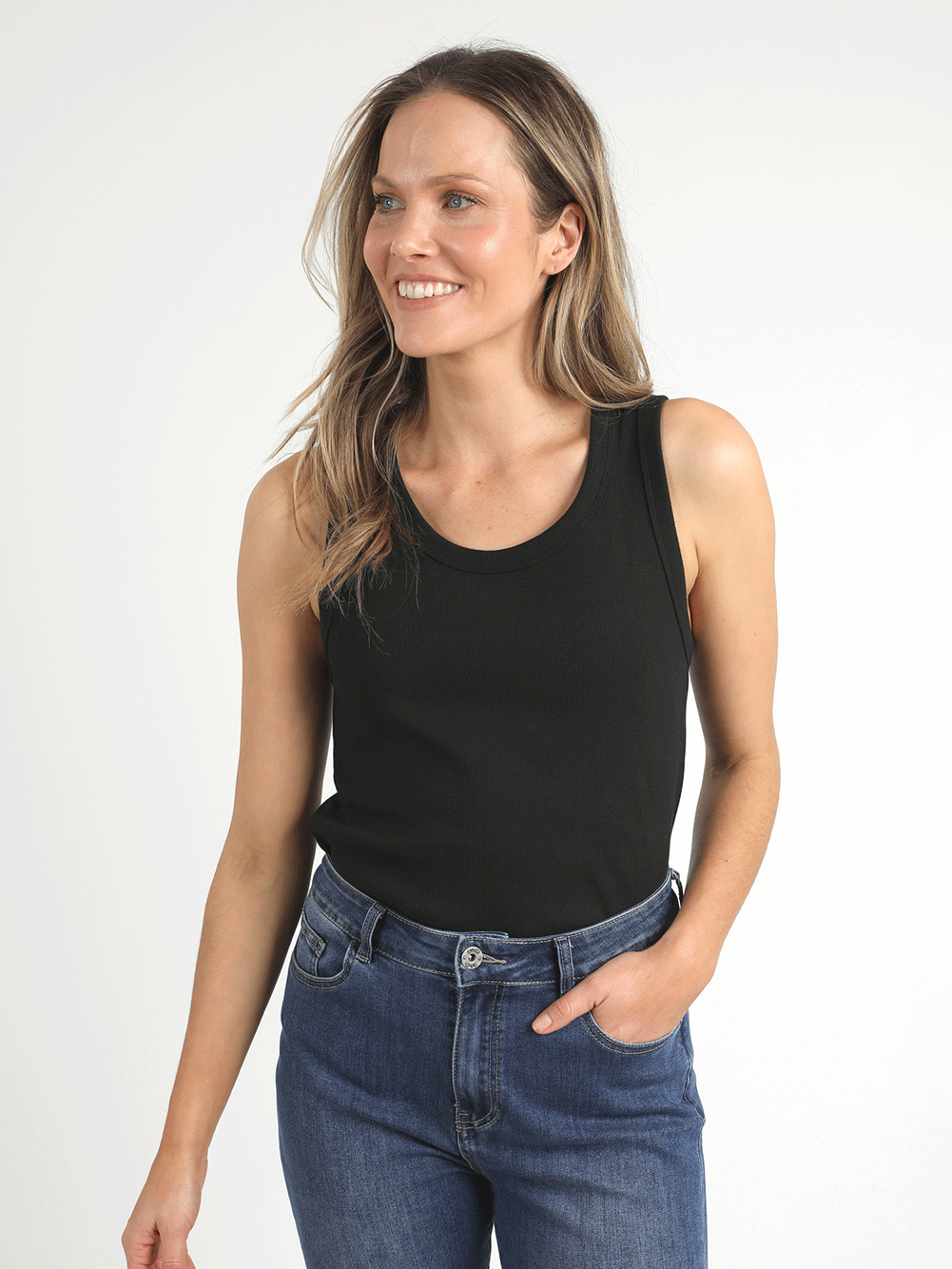 Ribbed Crew Neck Tank - BLACK