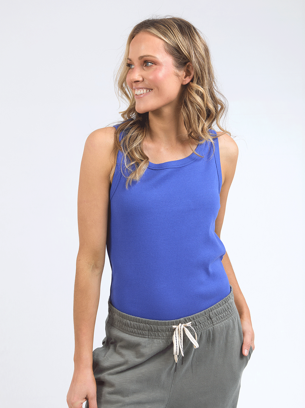 Ribbed Crew Neck Tank - BLUE