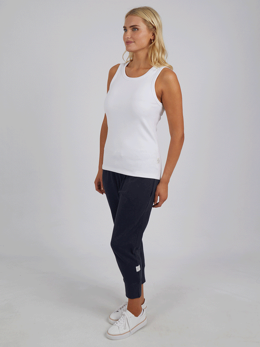 Ribbed Crew Neck Tank - WHITE