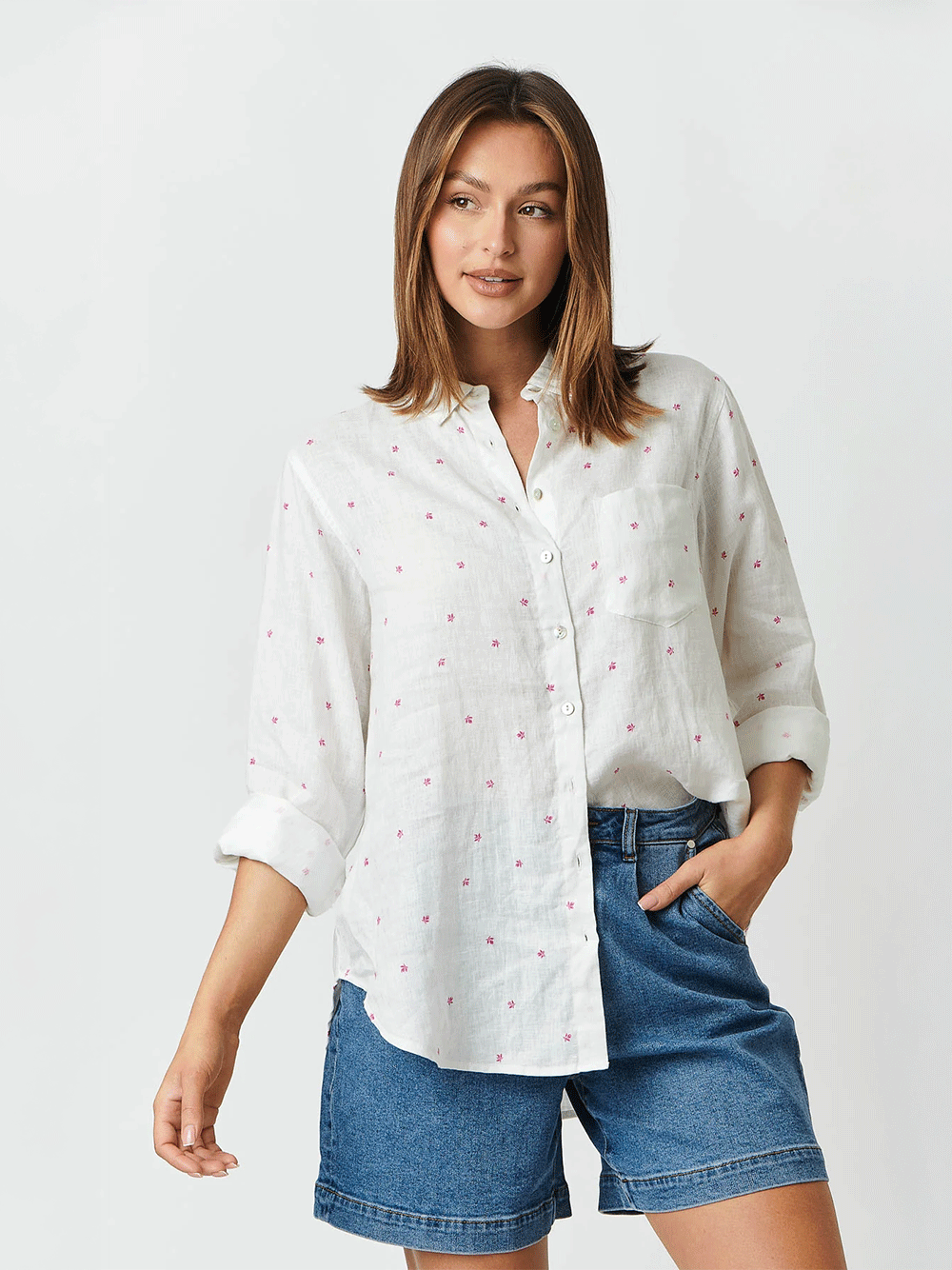 Linen Boyfriend Shirt - ROSIER PRINT