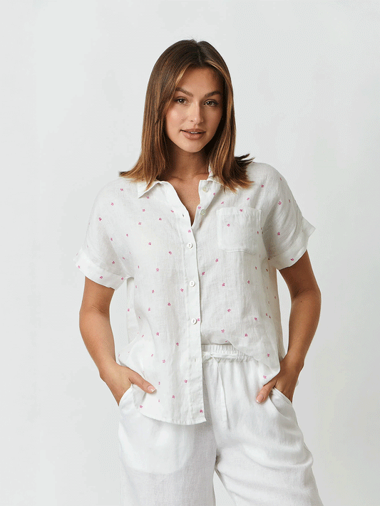 Linen Short Sleeve Shirt - ROSIER PRINT