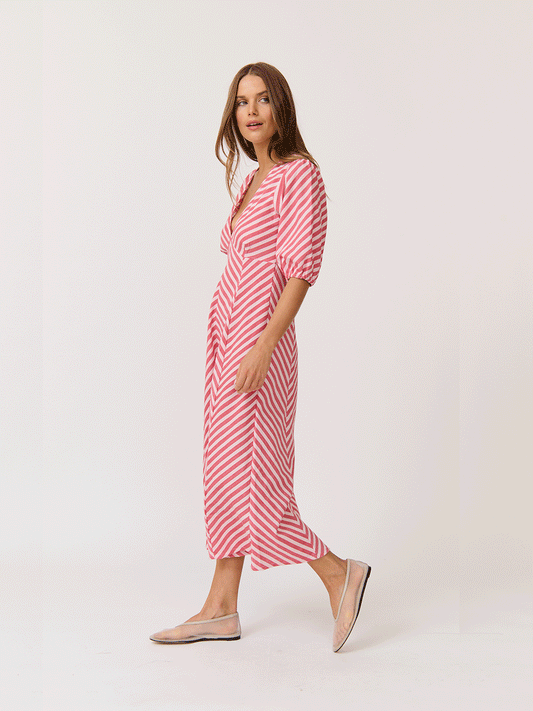 Roza Midi Dress - CHERRY STRIPE