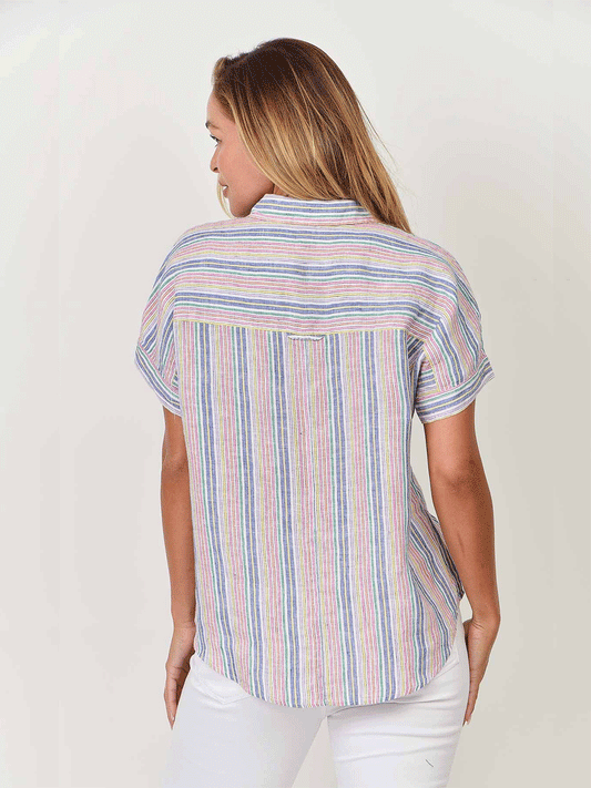 Linen Short Sleeve Shirt - RAINBOW STRIPE