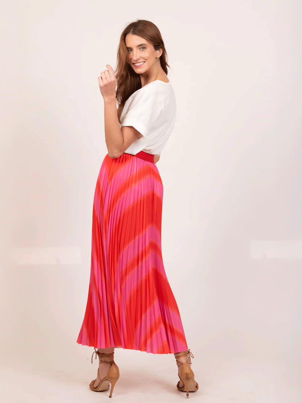 Simone Pleat Maxi Skirt - PINK STARBURST