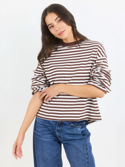 United Stripe Long Sleeve Tee - CHOC/WHITE