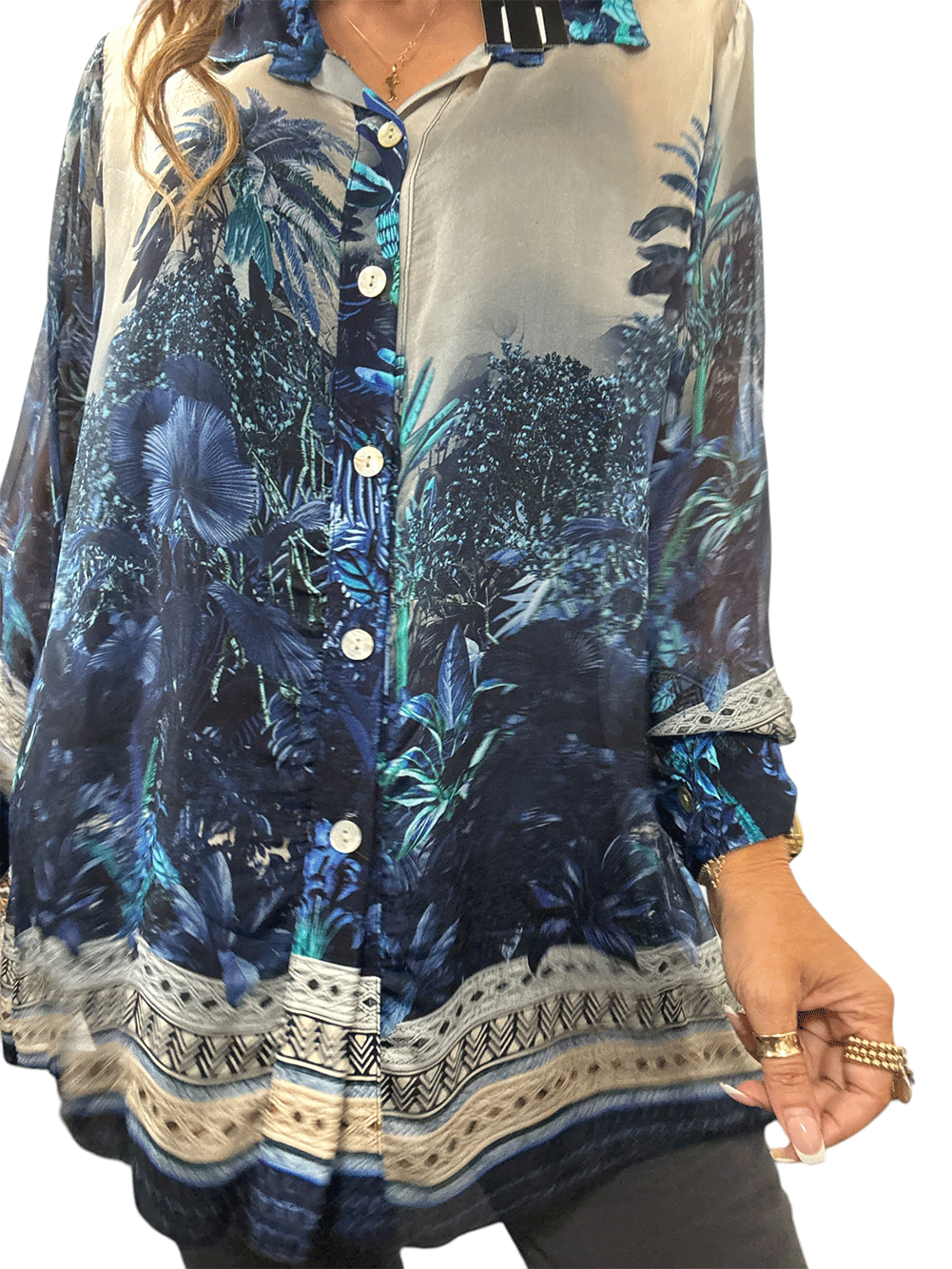 Vacanza Jungle Silk Shirt - BLU SCURRO