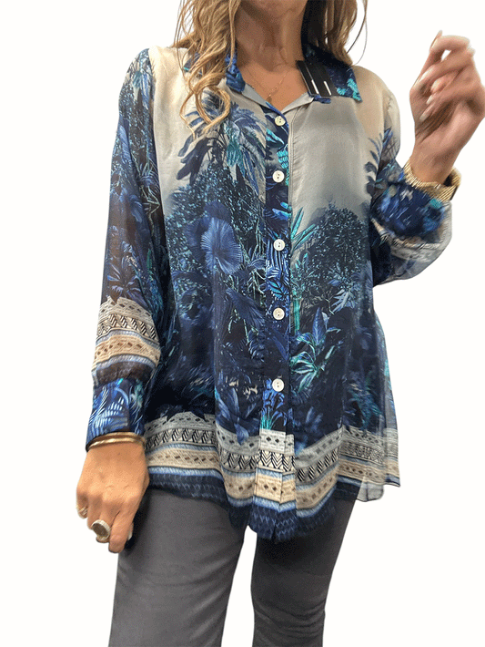 Vacanza Jungle Silk Shirt - BLU SCURRO