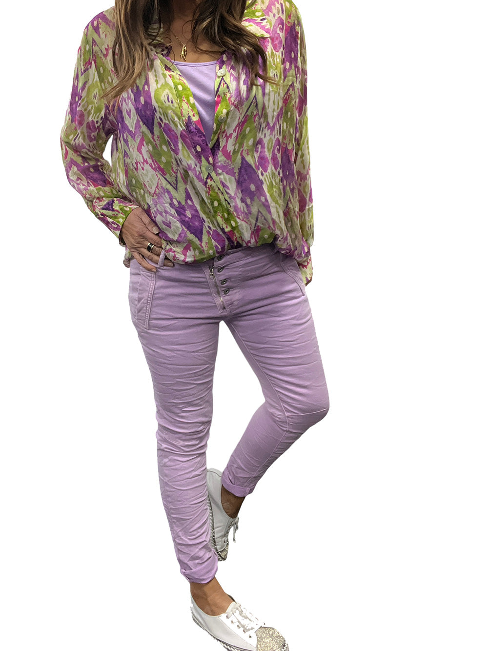 Portofino Button Zip Jeans - WISTERIA