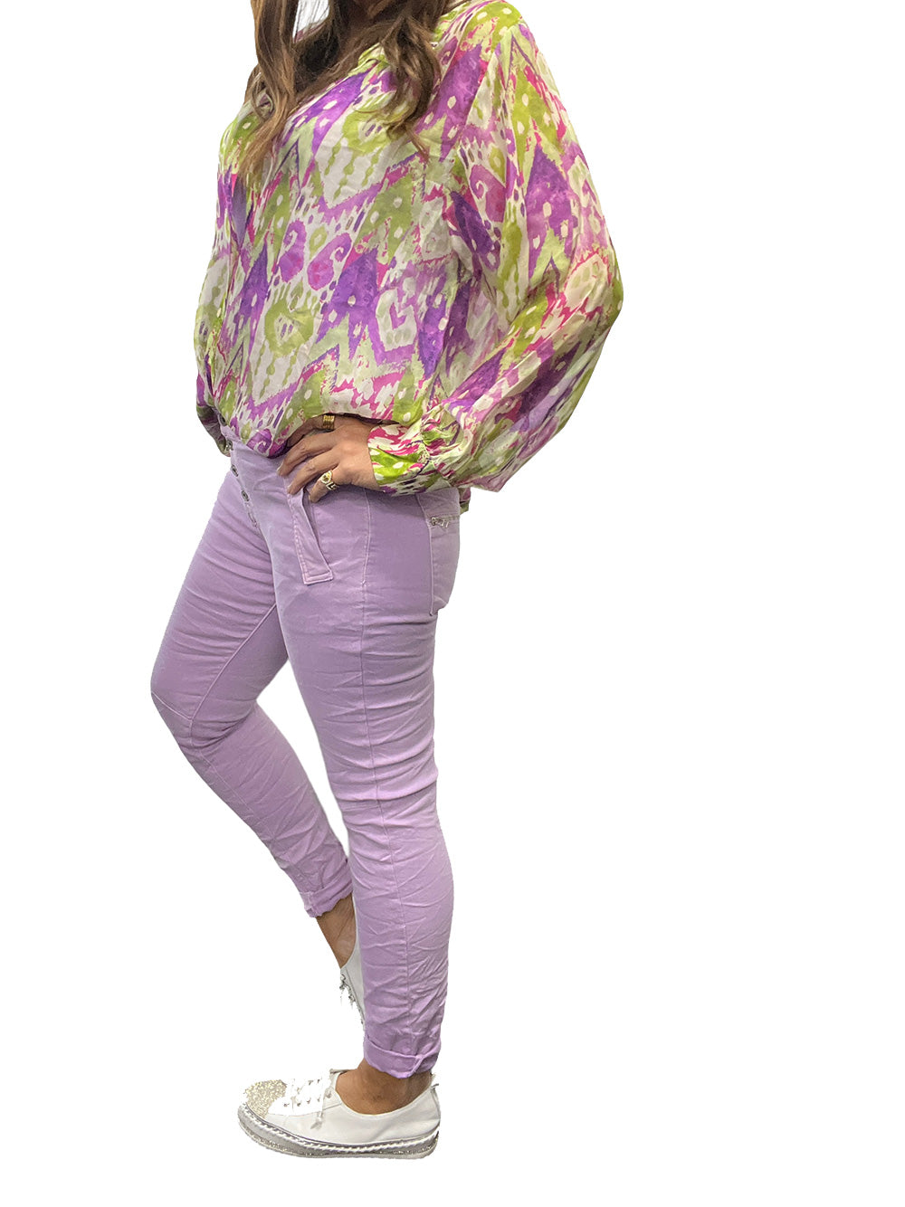 Portofino Button Zip Jeans - WISTERIA