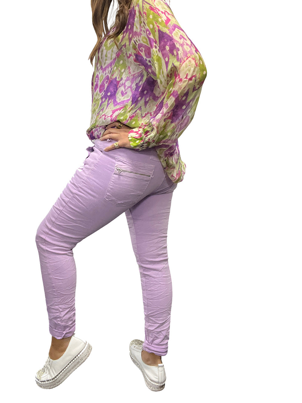 Portofino Button Zip Jeans - WISTERIA