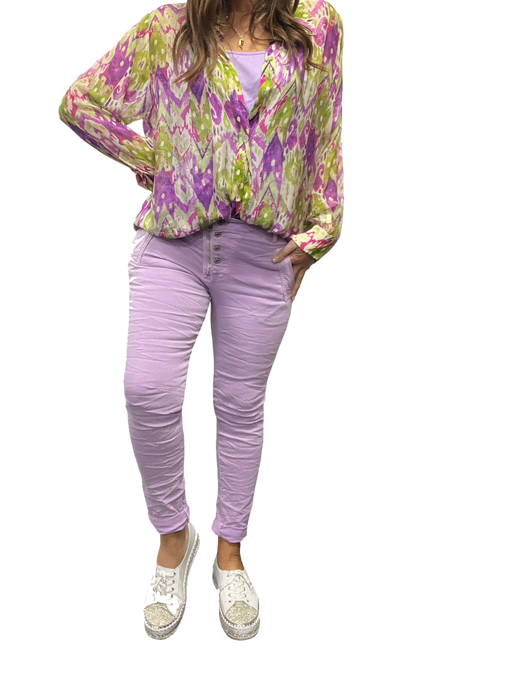 Portofino Button Zip Jeans - WISTERIA