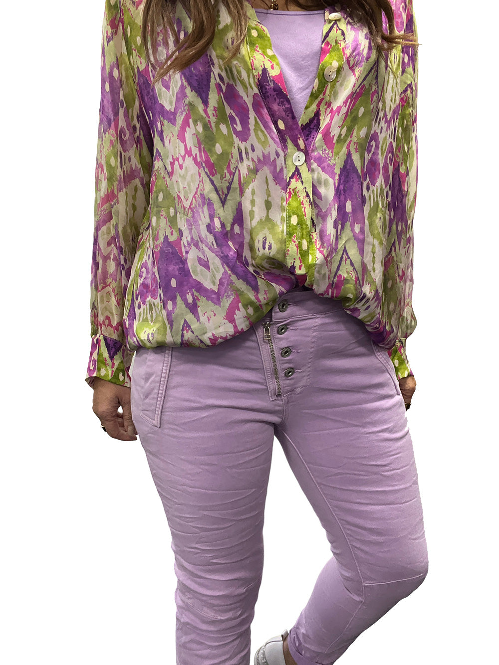 Portofino Button Zip Jeans - WISTERIA
