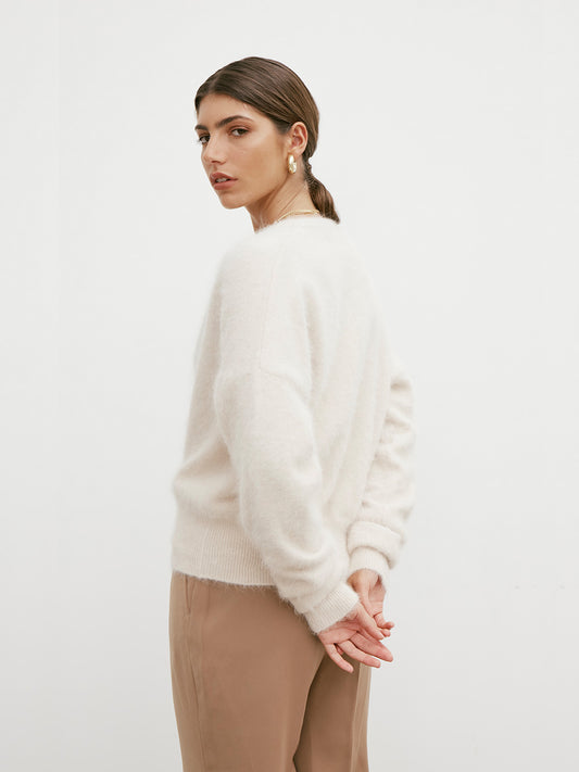 Frankie Cashmere Crew Neck Cardigan - OATMEAL
