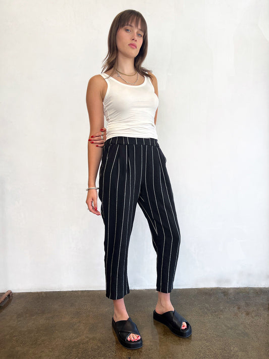 Stripe Linen Pants - BLACK
