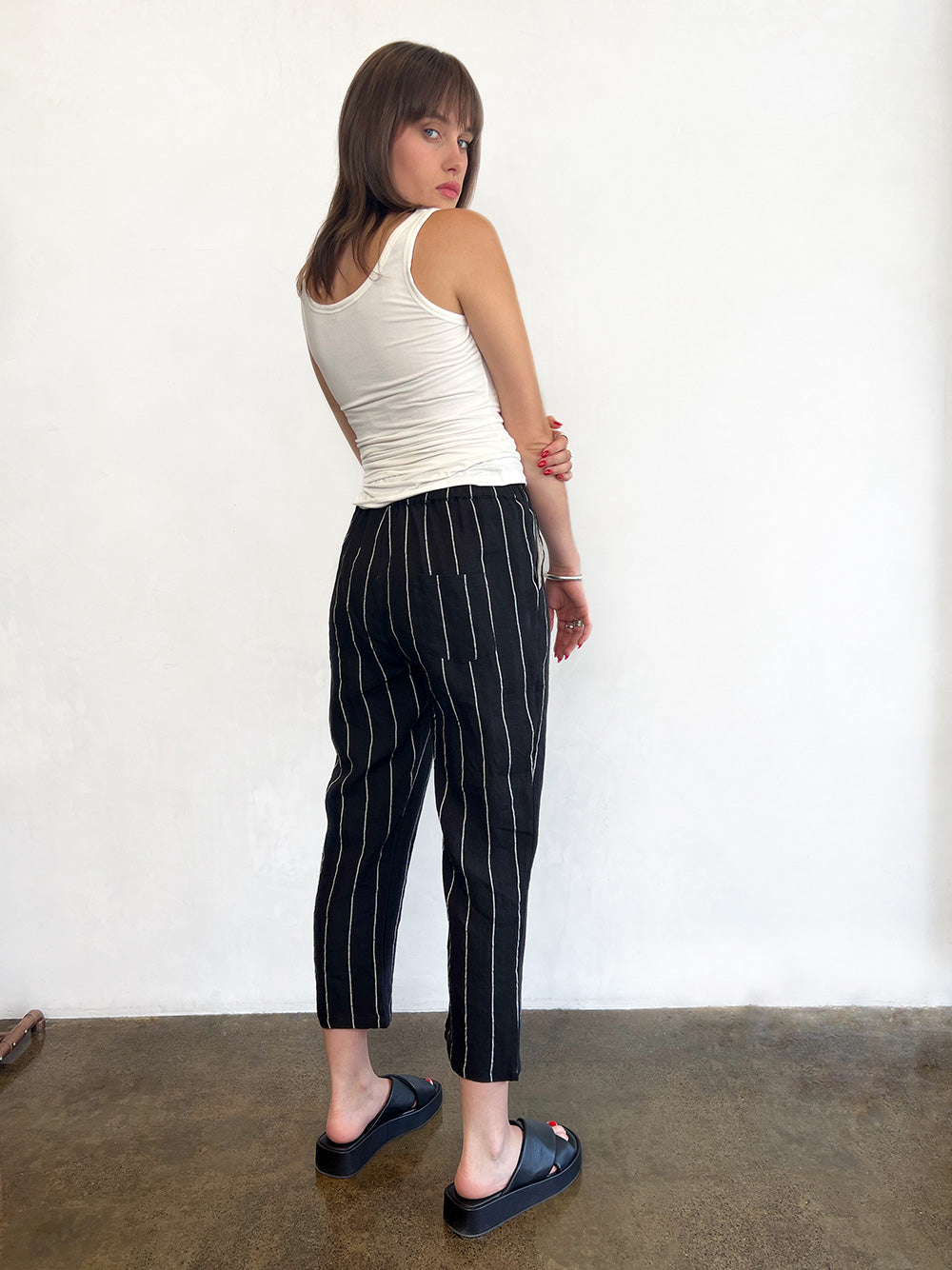 Stripe Linen Pants - BLACK