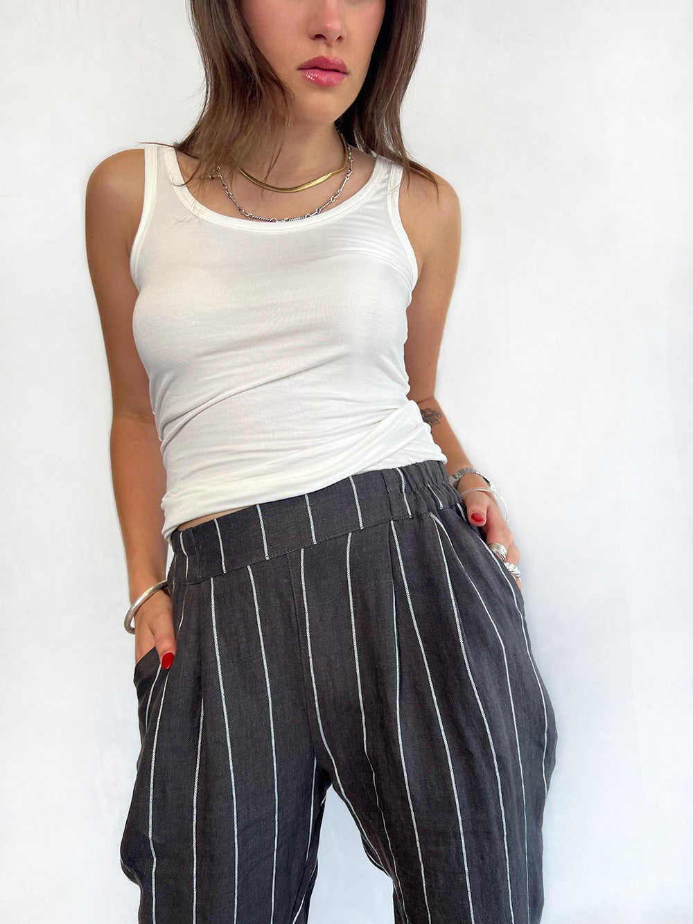 Stripe Linen Pants - COAL