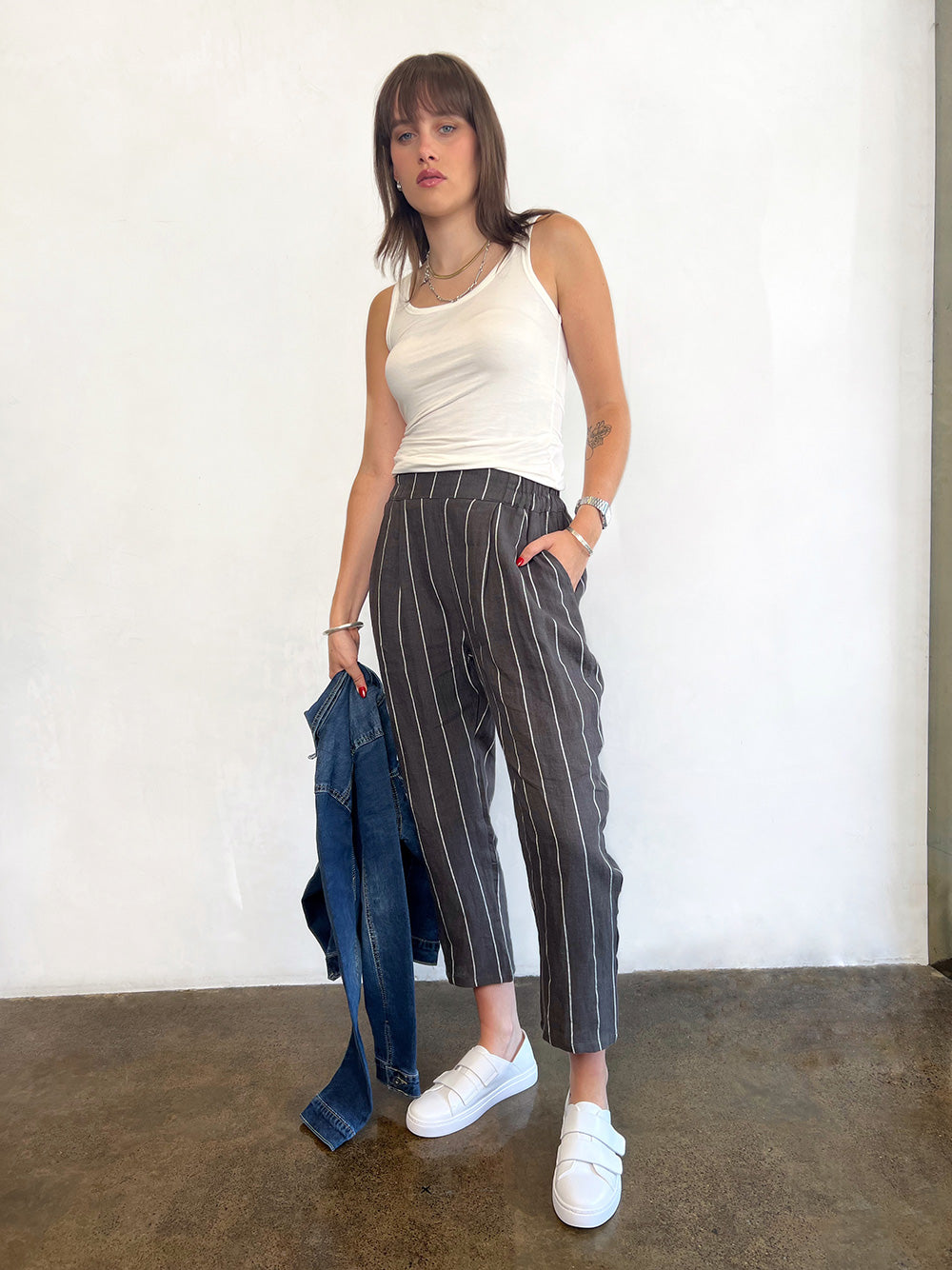 Stripe Linen Pants - COAL