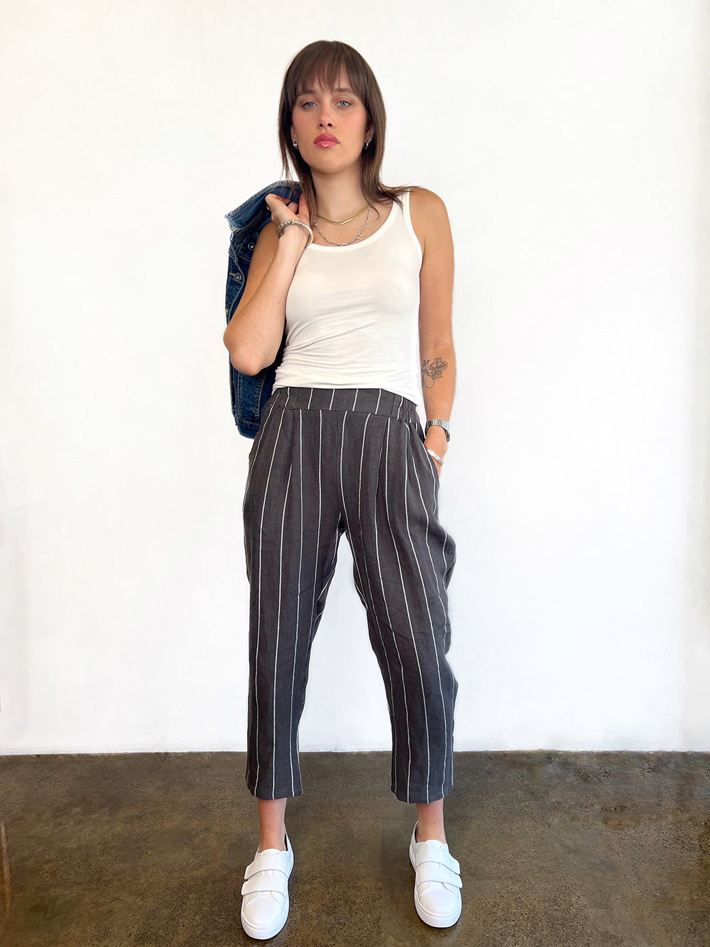 Stripe Linen Pants - COAL