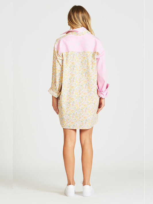 Oversized Floral Combo Boyfriend Shirt - PINK