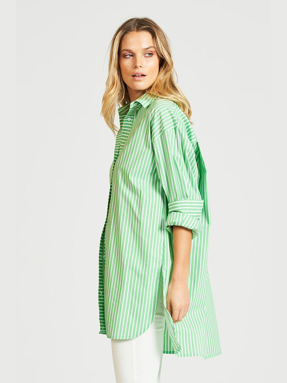 Boyfriend Oversized Shirt - APPLE GREEN STRIPE