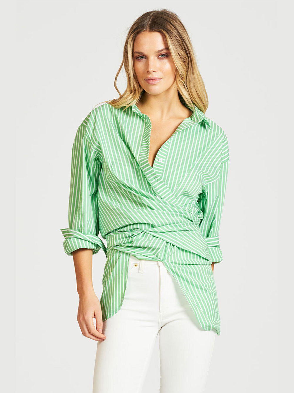Boyfriend Oversized Shirt - APPLE GREEN STRIPE