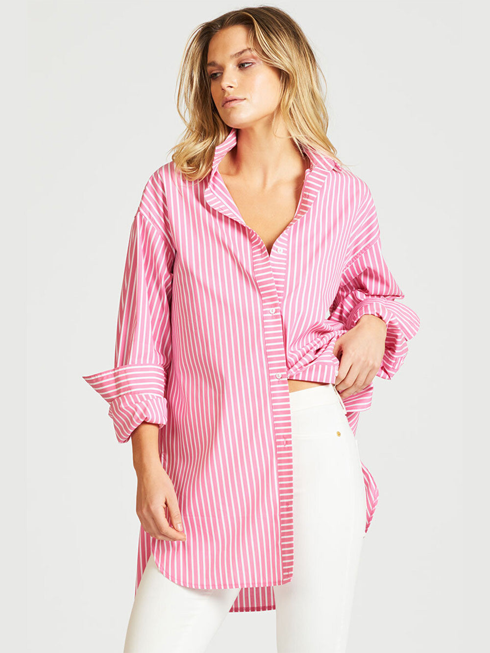 Boyfriend Oversized Shirt - ROSE STRIPE