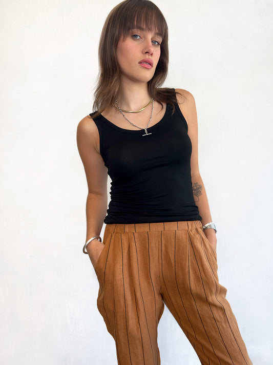 Stripe Linen Pants - TAN
