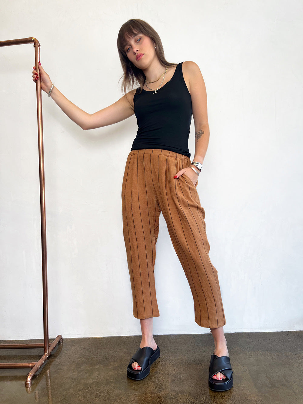 Stripe Linen Pants - TAN