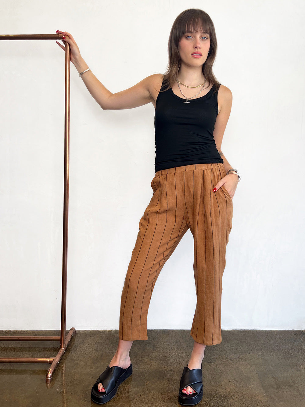 Stripe Linen Pants - TAN