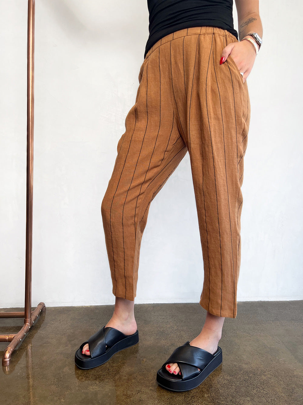 Stripe Linen Pants - TAN