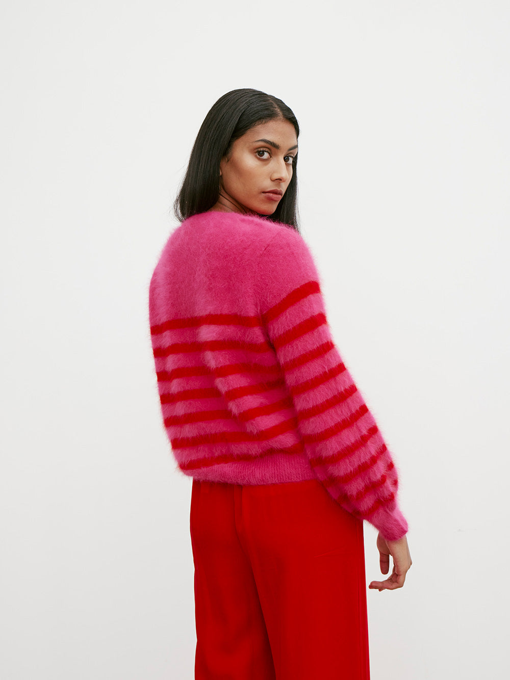 Tara Cashmere Stripe Knit - MAGENTA