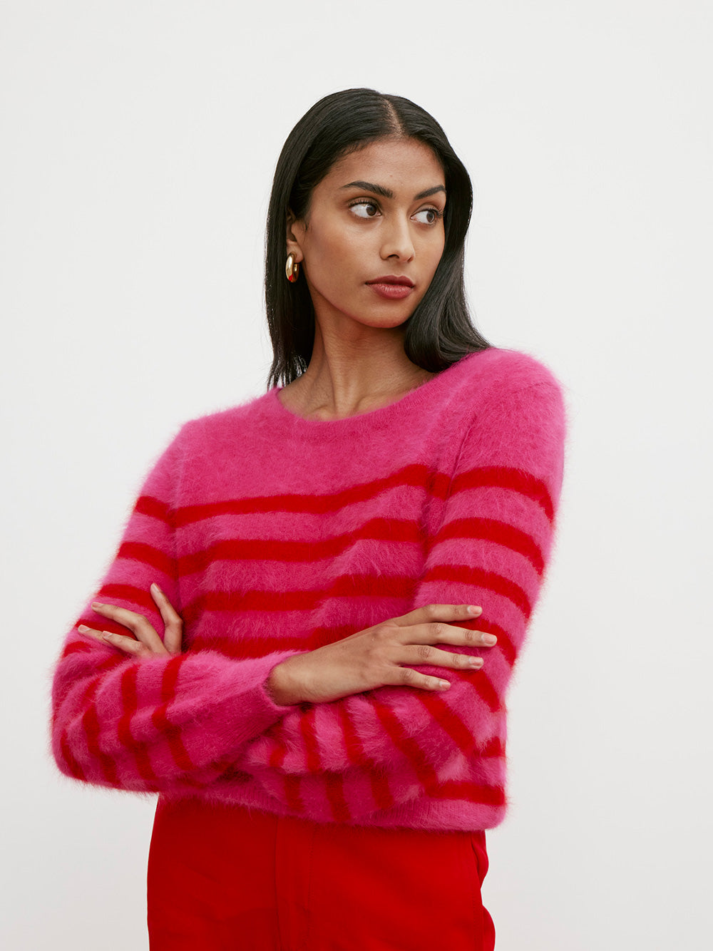 Tara Cashmere Stripe Knit - MAGENTA