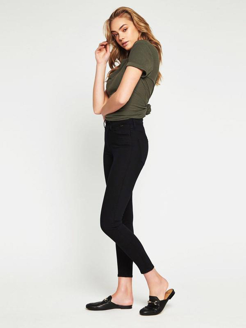 Alissa Ankle Double Black Gold Reform Jeans - BLACK