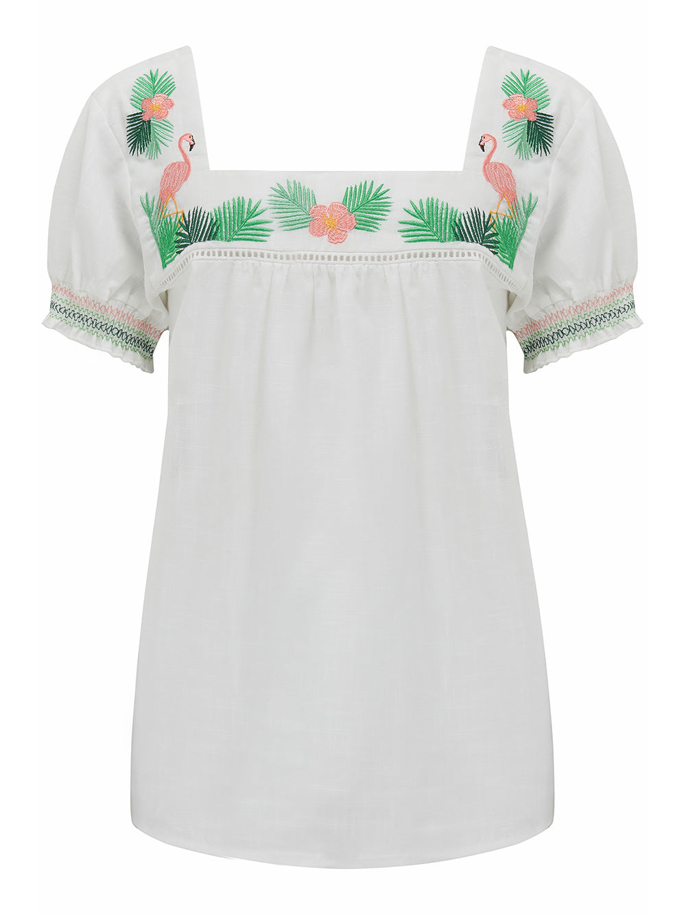 Alva Embroidered Top - WHITE FLAMINGO