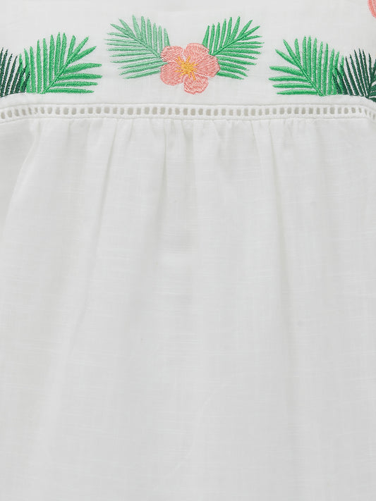 Alva Embroidered Top - WHITE FLAMINGO