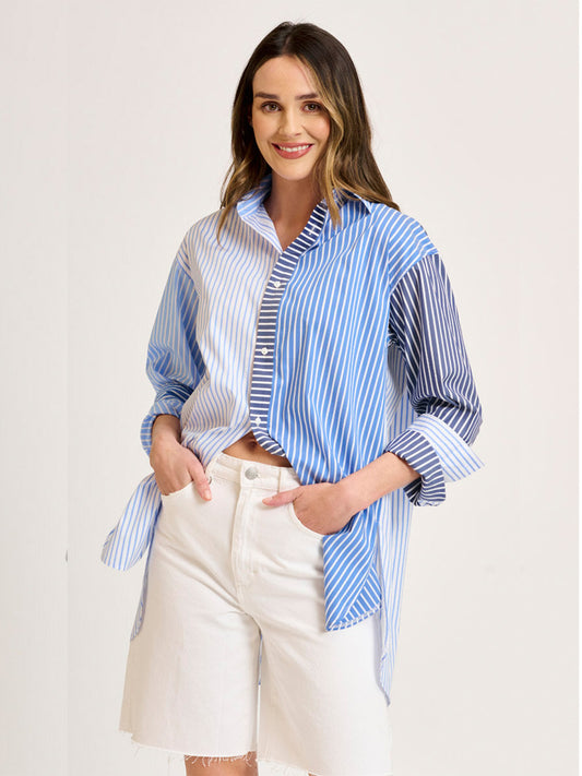 Boyfriend Oversized Shirt - BLUE COMBO