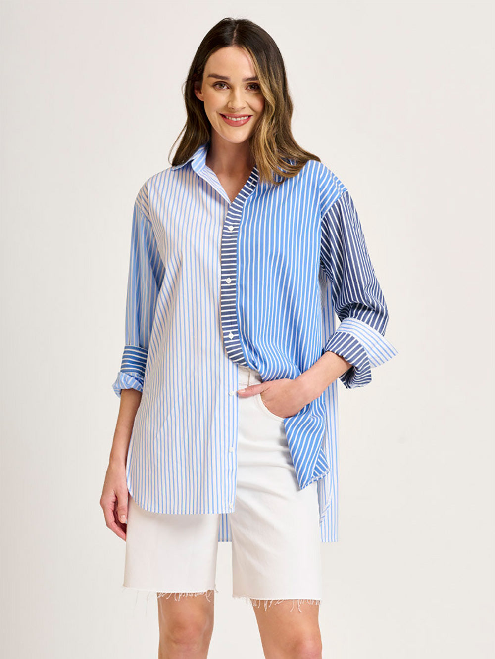 Boyfriend Oversized Shirt - BLUE COMBO