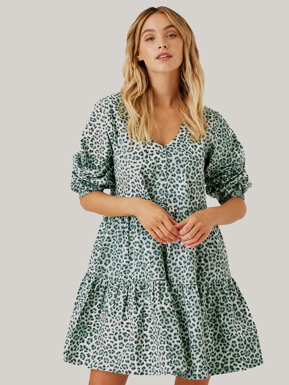 Indiana Mini Dress - SAGE LEOPARD