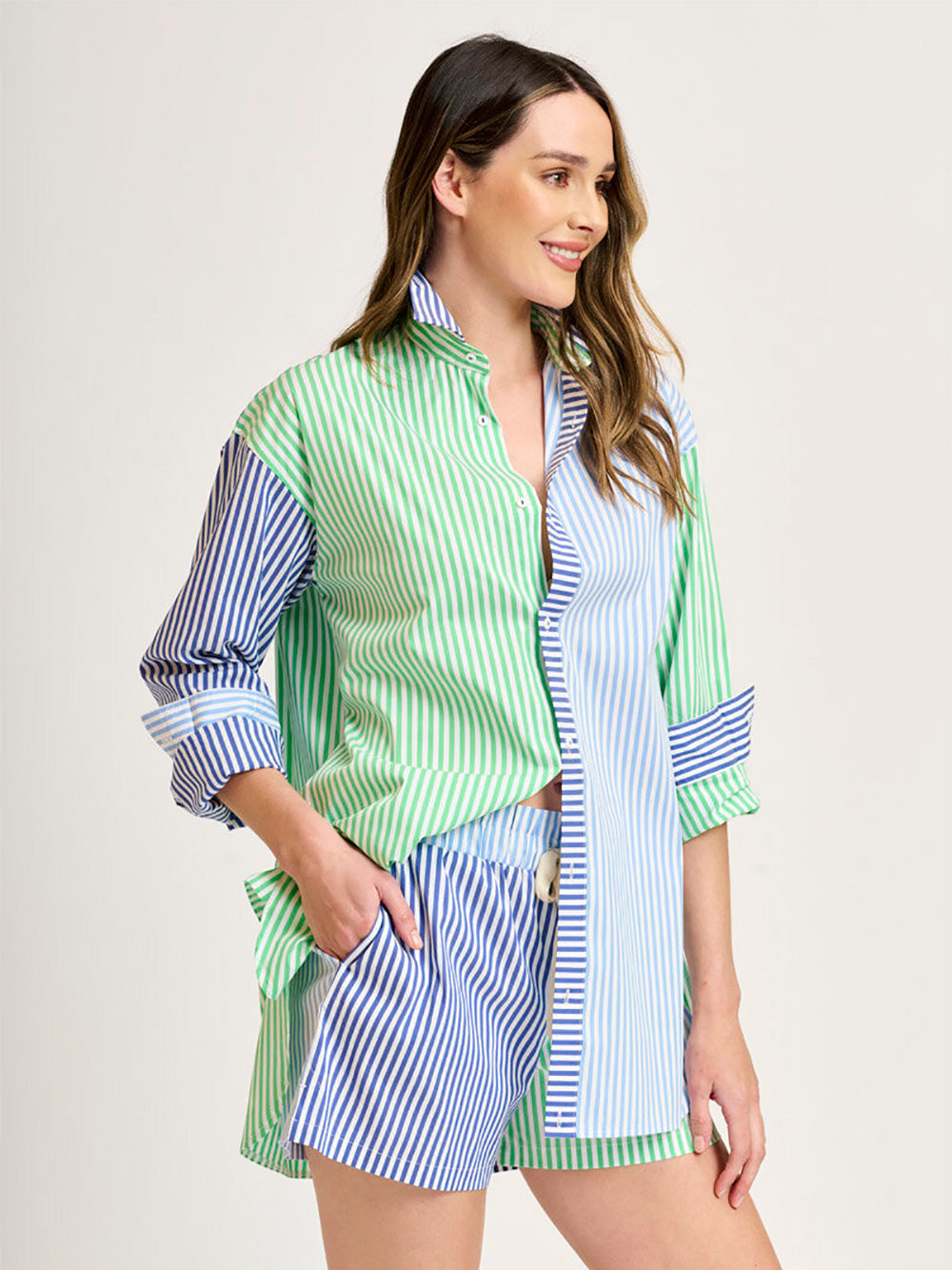 Boyfriend Oversized Shirt - NAVY/GREEN COMBO