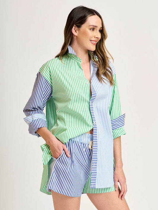 Boyfriend Oversized Shirt - NAVY/GREEN COMBO