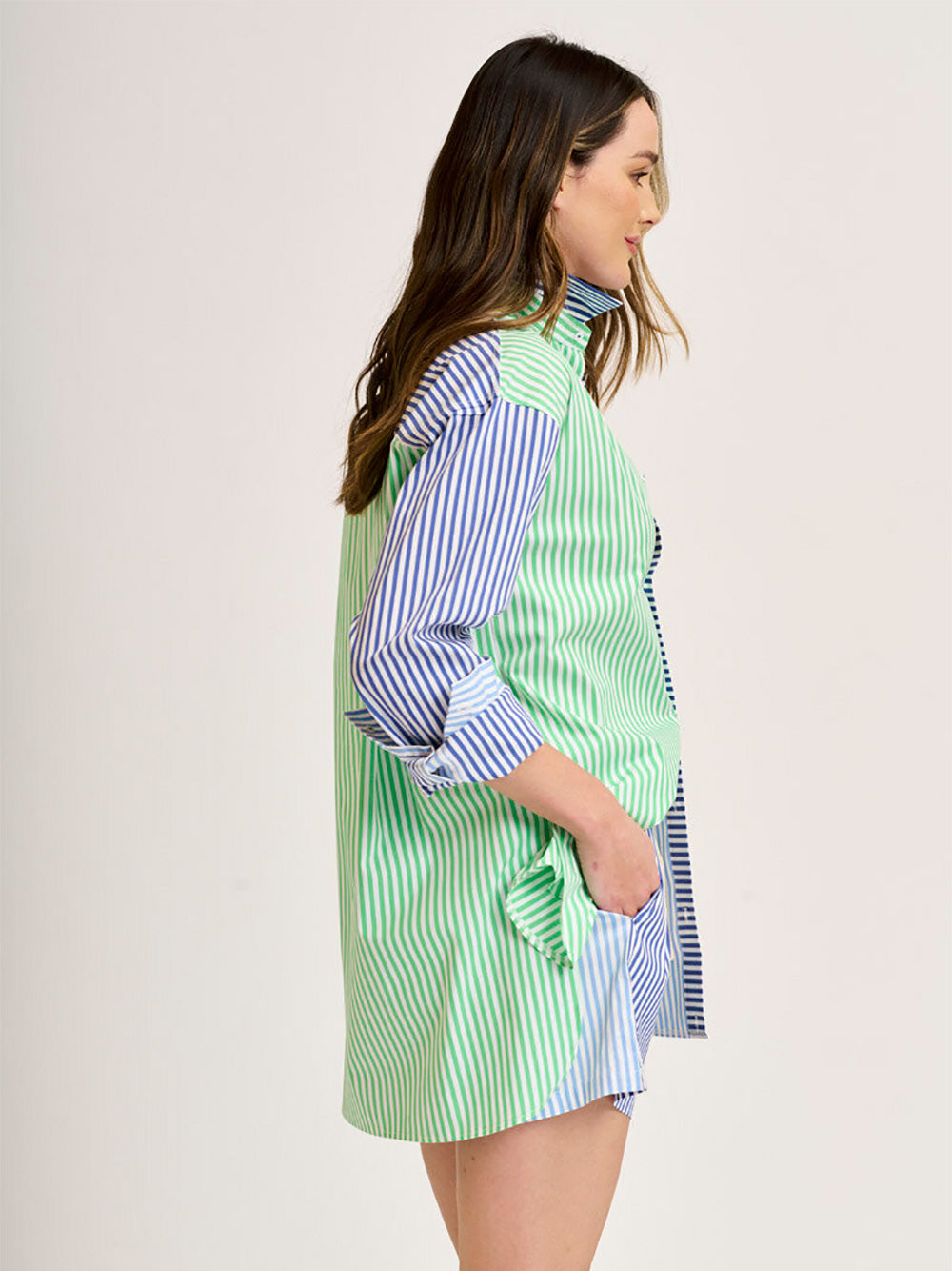 Boyfriend Oversized Shirt - NAVY/GREEN COMBO
