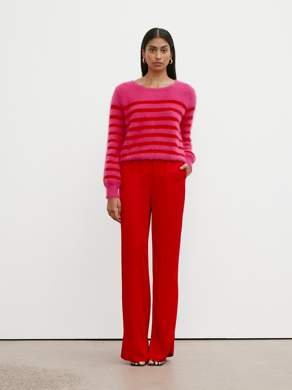Tara Cashmere Stripe Knit - MAGENTA