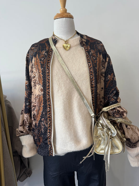 Abruzzo Silk Print Bomber - NERO